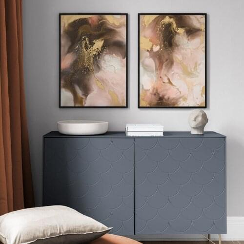 Scandinavian Golden Abstract Ocean Wall Art Posters Nordic Canvas Print Painting Modern Decorative Picture For Living Room Decor