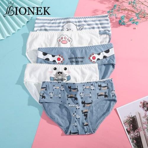 BIONEK Women Panties Cotton Female Breathable Underwear Mid-Rise Cartoon Briefs for Ladies Girls Comfortable Sexy Cute Lingerie