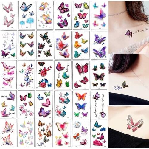 30Pcs/Set No Repeat Temporary Tattoo Stickers Waterproof Arm Clavicle Body Art Sticker Disposable butterfly tatouage temporaire