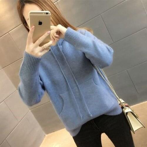 Autumn Winter Style Women Knitted Pullover Sweater Lady Casual Long Lantern Sleeve V-Neck Loose Knitted Pullover ZZ0881