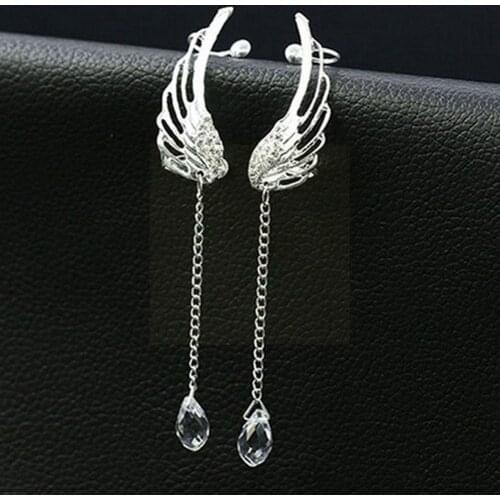 1 Pair Silver Plated Angel Wing Earrings Drop Rhinestone Jewelry Fashion Dangle Women Earring Earrings Allergy Elegant Prev F2M7