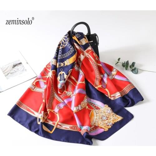100% Silk Scarf Women Large Shawls Stoles Chain Print Square Scarves For Women Echarpes Foulards Femme Wrap Bandana 130*130cm