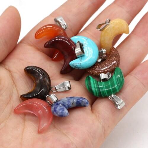 2 Pcs Natural Stone Pendants Moon Shape Tiger Eye Pendant for Necklace Bracelet Jewelry Craft Making Healing Gift 20x20mm