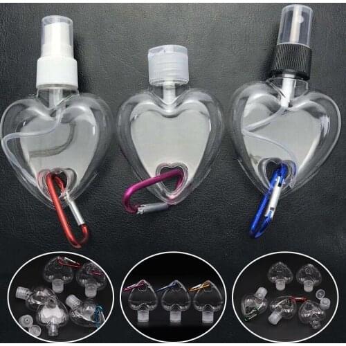 5Pcs 50ml Reusable Portable Heart Alcohol Spray Bottle Hand Sanitizer Travel Hook Keychain Carrier Mini bottles