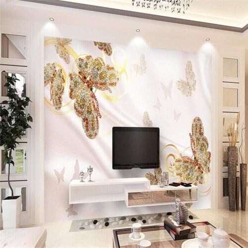Beibehang Custom photo wallpaper 3D fresco, luxury diamond butterfly diamond jewelry TV background papel de parede Wall paper