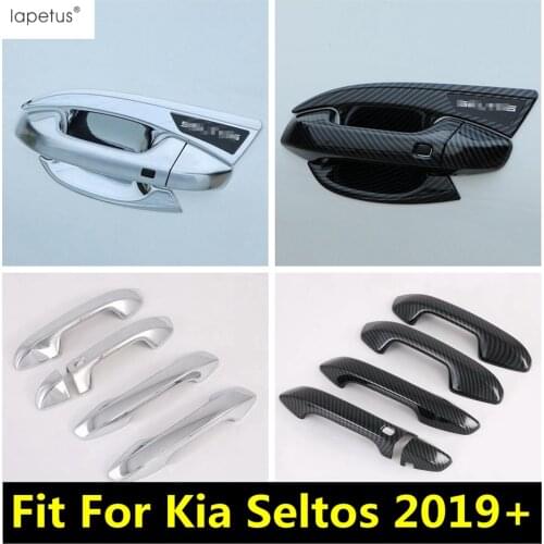 Side Door Handle Bowl Grab Cover Trim For Kia Seltos 2019 2020 2021 ABS Chrome / Carbon Fiber Look Exterior Refit Kit Accessory