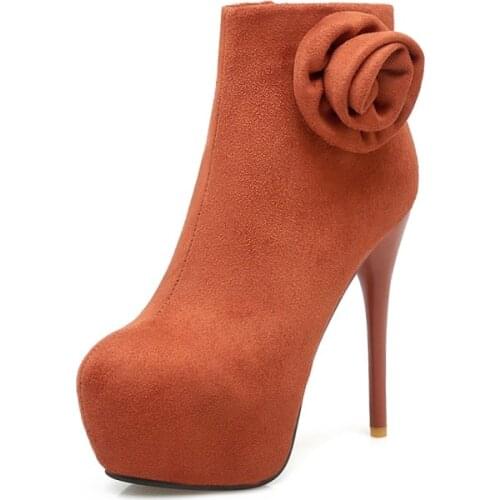 Big Size Euro-American style flower boots with pointed thin heel and high heel waterproof platform