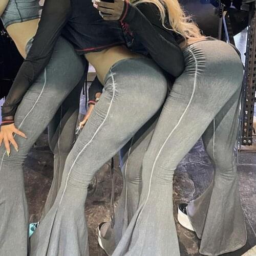 Boot Cut Y2K Lage Taille Flare Broek Vrouwen Trekkoord Ruches Lange Broek Elastische Casual Streetwear Mode Bandage Bodems