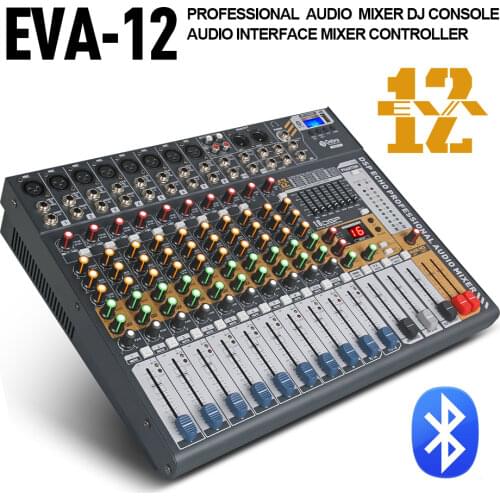 Debra Audio Clean sound!Pro EVA-12 12Channels Audio Mixer dj consoler with 48V Phantom Power USB Bluetooth for Recording Stage