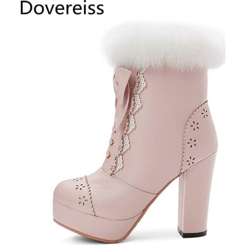 Dovereiss Winter Fashion Platform Female boots Matin boots Chunky heels Round toe Cross tied brown sexy Elegant new big size43