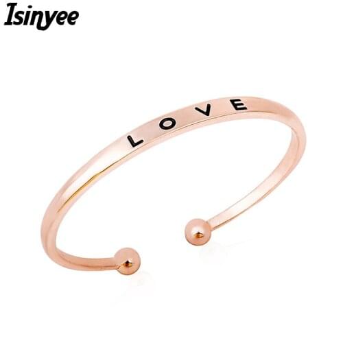 ISINYEE Fashion Letter Cuff Bangle Rose Gold Silver Plated Open Bracelet Manchette For Women Trendy Jewelry Pulseras Mujer