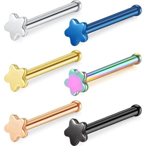 20G Stainless Steel Stud Nose Ring CZ L Shape Nose Body Piercing for Womens Mens