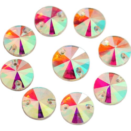 Round Rivoli Glass Crystal AB Sew On Rhinestones Sew On Crystal Flatback Crystal AB Sewing Rhinestones For Wedding Dress B0292