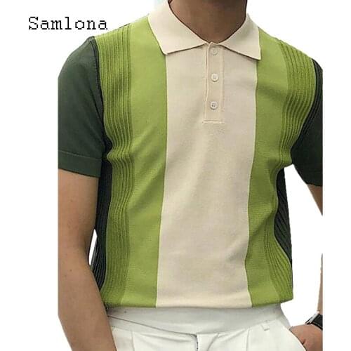 Samlona 2021 Summer Casual Skinny T-shirt Long Sleeve Men Polo Shirt Zipper Up Tops Streetwear Sexy Men Clothing Plus Size S-3XL