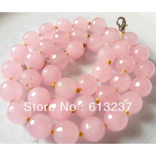 Hot free Shipping new 2014 Fashion Style diy Lovely 10mm Faceted Pink Beads Necklace 18" MY5306