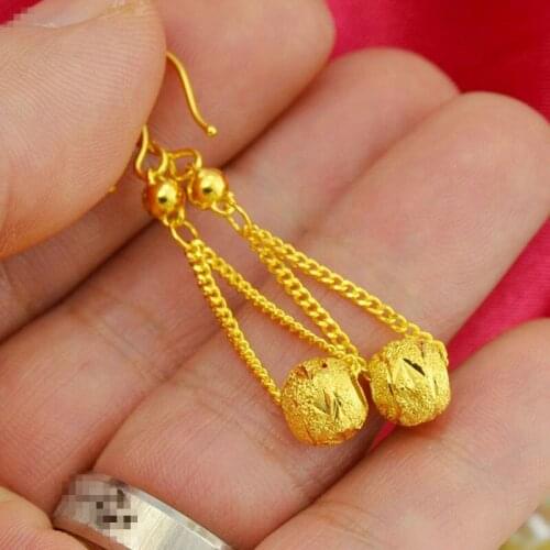Lucky Bead Drop Earrings for Women 24K Gold Plated Trendy Dangling Earrings Bridal Wedding Hook Earrings Jewelry