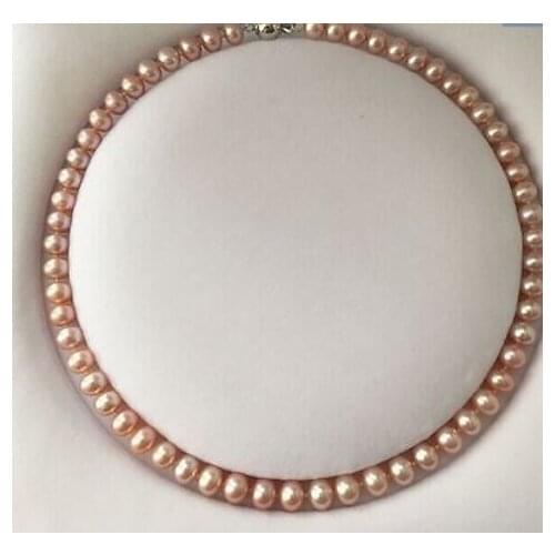 Charming 18"8-9mm genuine south sea pink pearl necklace