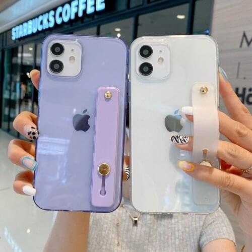 Pure Color Transparent Wristband Phone Case For iPhone12 Pro Max 11 12 Pro XR XS Max X 7 8Plus 12Mini SE2020 Soft TPU Back Cover
