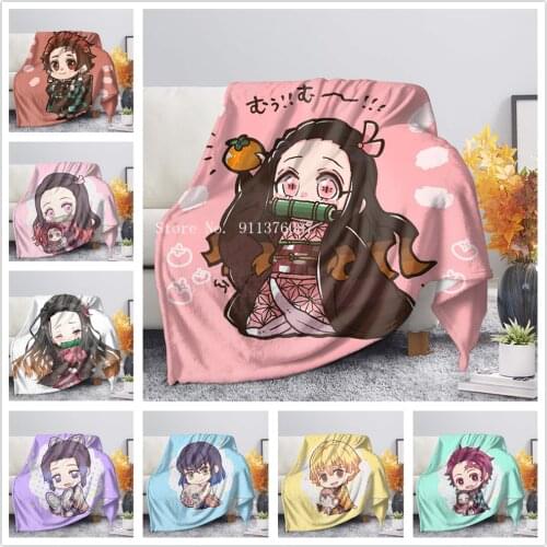 Devils Blade Anime Plush Blanket Home Decorative Cartoon Demon Slayer Spring/Autumn Fleece Blankets for Children Kids Bedding