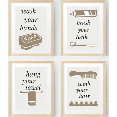Towel Soap Comb Toothbrush Letters Canvas Painting Bathroom Quotes Poster Wall Art Pictures Washroom Modern Home Decor