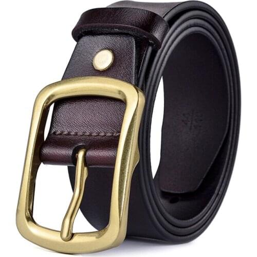 Mens Genuine Real Leather Pin Buckle Belt Vintage Jeans Belt Fashion Casual Pure Cowhide Luxury Designer