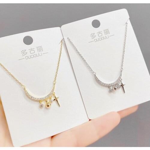 Showfay European Fashion Cross Necklace Womens Gold Plated Micro Inlaid Zircon Chain Pendant Ins Style Necklace Tide