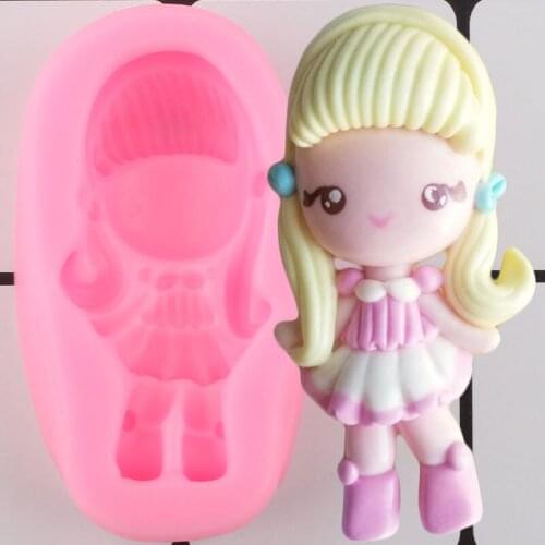 3D Little Girl Cake Border Silicone Mold Cupcake Topper Fondant Mould Cake Decorating Tools Candy Clay Polymer Chocolate Molds