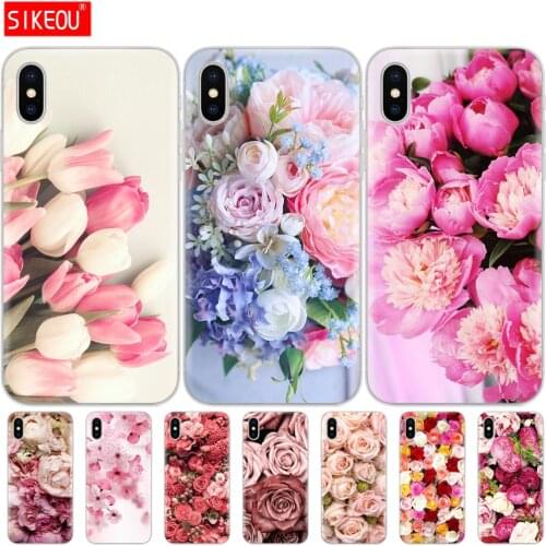 Silicon case for iPhone 4 4s 5 5S SE 6 6S 7 8 Plus X 10 XS XR MAX Cover FOR iPhone 6 FOR iPhone 7 FOR iPhone 5 Flower Rose Peony