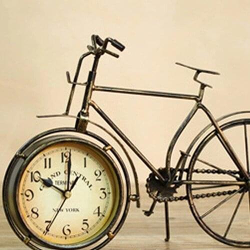 NHBR Vintage Iron Bicycle Type Table Clock Classic Non-Ticking Silent Retro Decorative Bike Clock For Living Room Study Room