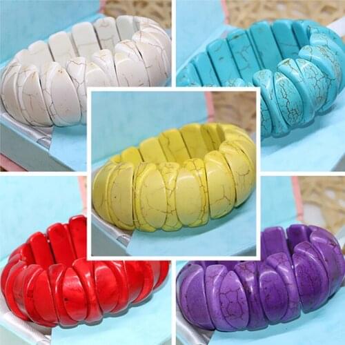 White yellow purple multicolor turquoises calaite stone 28*24mm beads bracelets bangles women wedding party jewelry 7.5inch B309
