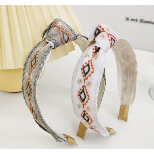 New Products Summer 2021 Headband French Retro Style Embroidery Printing Hair Band For Women