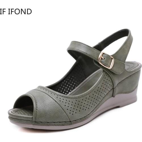 IF IFOND Women Sandals 2021 Summer Outdoor Beach Buckle Strap Open Toe Shoes For Woman Soft Comfortable Wedge Sandals