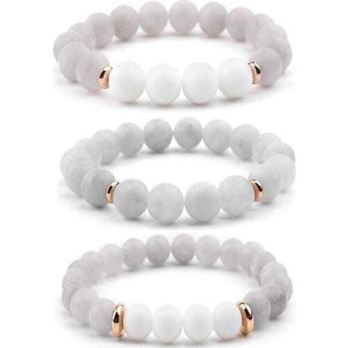 Bohimia Style White Stone Women Bracelet Matte Design Energy Stone with Gold Spacer Frosted Design