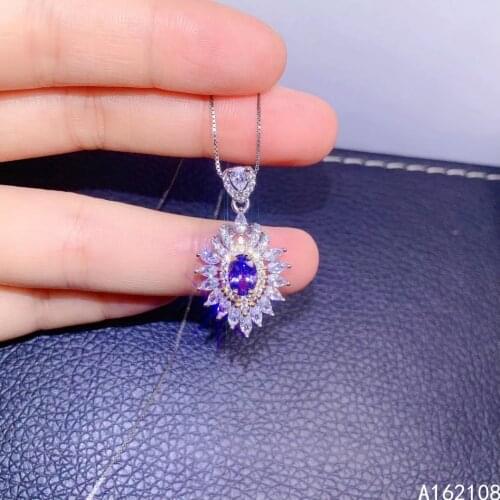Fine Jewelry 925 Sterling Silver Inlay With Natural Gem Womens Luxury Classic Flower Tanzanite Pendant Necklace Support Detecti
