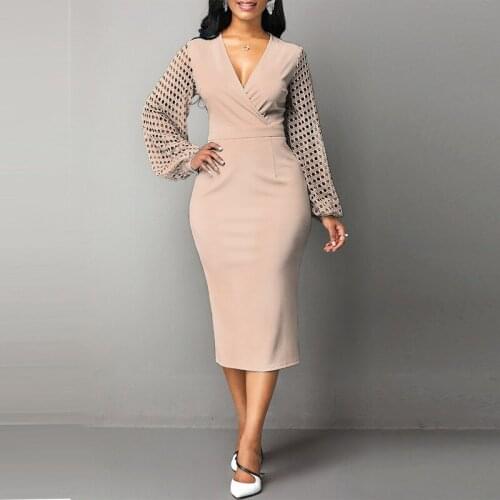 Woman Dress 2021 NEW Spring Sexy V Neck Long Party Dress Women Vintage Casual Plus Size Slim Hollow Out Sleeve Office Dresses