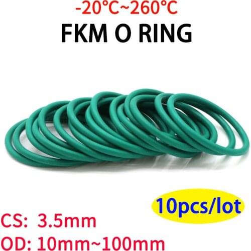 10pcs CS3.5mm OD 10~33mm Green FKM Fluorine Rubber O Ring Sealing Gasket Insulation Oil High Temperature Resistance Green