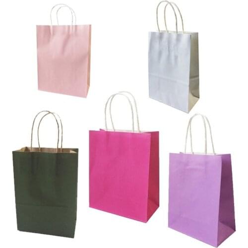 10 Pcs/lot Festival Gift Kraft Bag Soft Pink Shopping Bags DIY Multifunction Recyclable Paper Bag With Handles