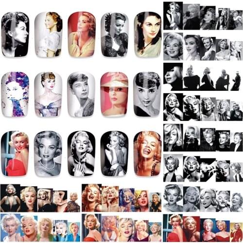 12 Sheets marilyn monroe nails water decals nail art decorations stickers full cover nail wraps Hollywood star design