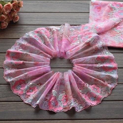 2yards/lot 17m wide Embroidered Tulle Lace trim mesh lace trim~Pink~ lovely