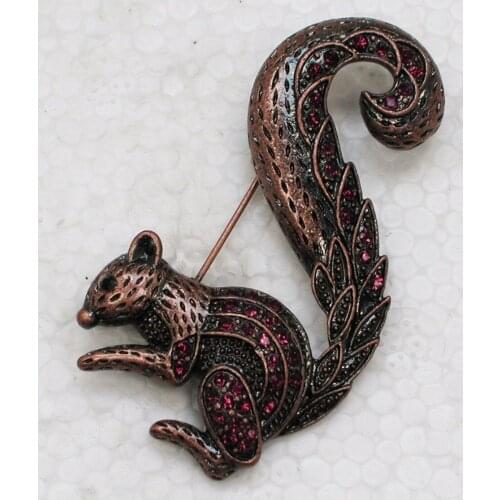 Antique Copper Purple Rhinestone Squirrel Pin brooches C955 D3