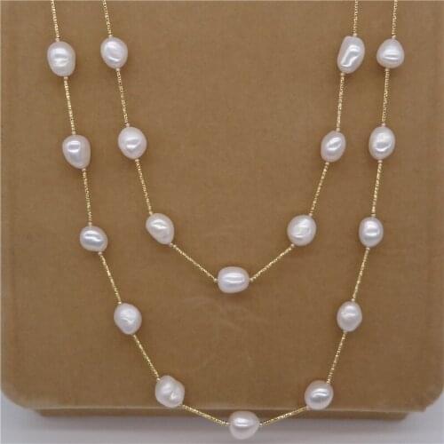 Natural freshwater shaped 9-10MM pearl long sweater chain Baroque irregular large pearl long necklace160CM