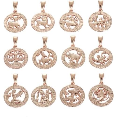 FJ 3 Style Wholesale 12pcs Constellation Zodiac Sign 585 Rose Gold Color/White/Yellow Gold Color Pendants