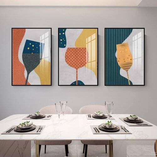 Geometric Abstract Glass Goblet Canvas Painting Colorful Wine Cup Wall Art Poster Modern Kitchen Restaurant Decoration Pictures