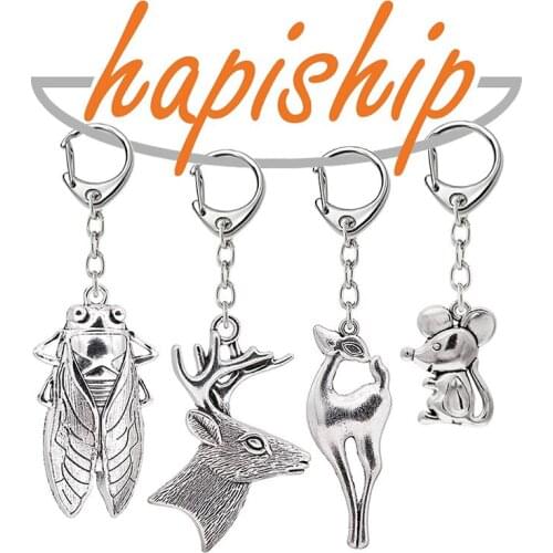 Hapiship Women/Mens Fashion Vintage Animal Mouse Dog Deer Butterfly Key Chains Key Rings Alloy Charms Gift YSED4460