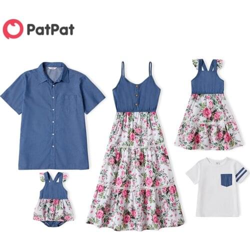 PatPat 2021 New Summer Mosaic Family Matching Cotton Sets(Floral Splice Tank Dresses - Solid Tops - Rompers )