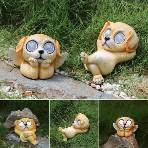 Cute Puppy Statue Creative Solar Light Hand Painted Resin Ornament for Outdoor Garden Courtyard Decoration SUB Sale