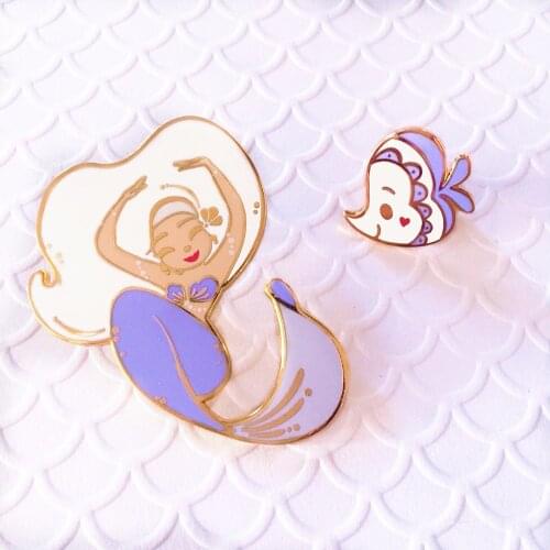 Fashion Charm Lavender Purple Mermaid Hard Enamel Pin Cute Mini Mermaids Brooch Cartoon Animals Fish Badge Jewelry Unique Gift