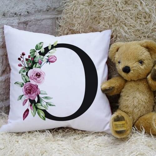 Monogram Cushion Cover Simple Letter Flower Print Throw Pillow Case Bedroom Living Room Decoration housse coussin 45x45