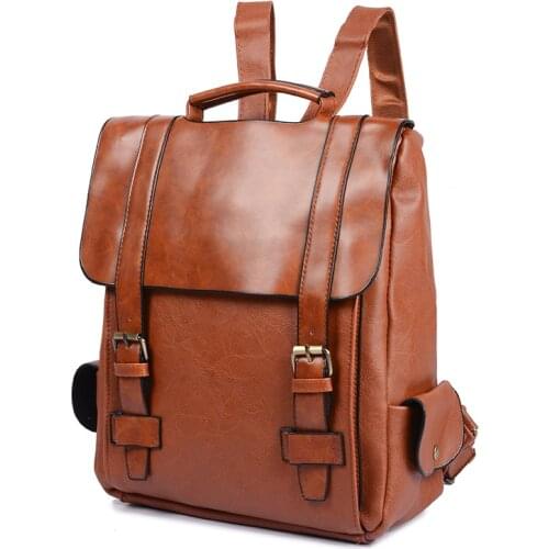 Backpack Men Fashion Vintage Women PU Leather Canvas School Bags For Girls Schoolbag Brown Black Backpacks Women Rucksack