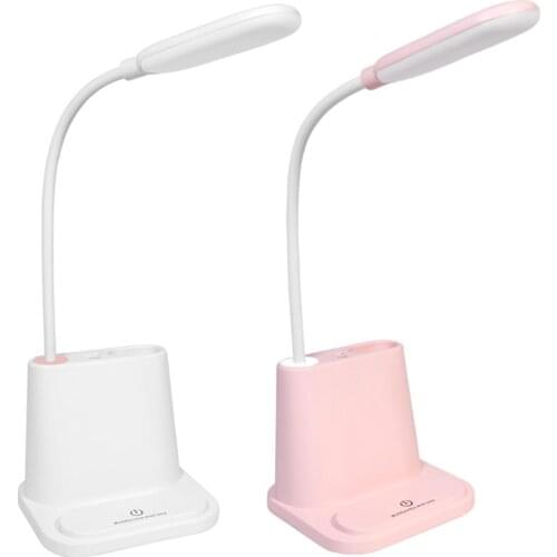 USB Rechargeable LED Desk Lamp Multifunctional Bedroom Bedside Touch Table Light Pen Holder Design Easy Accept Writing Tools